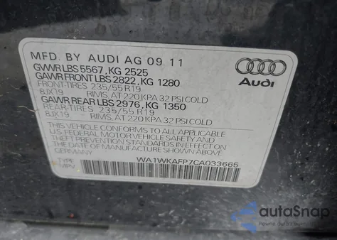 2012 Audi Q5 3.2 Premium from USA, damaged, VIN WA1WKAFP7CA033665